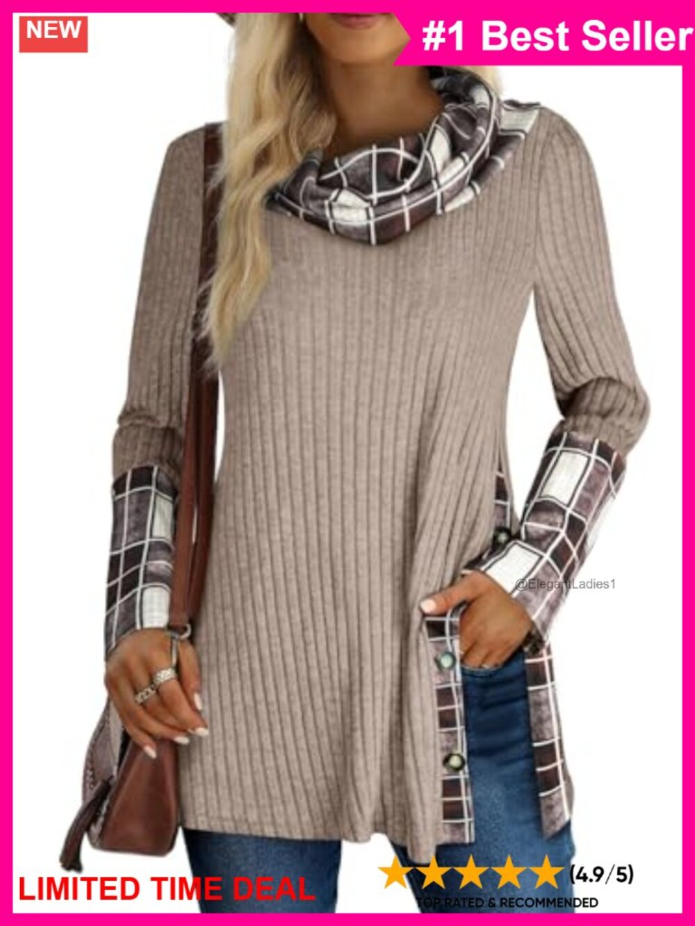 Women's Cowl Neck Tunic Sweater Lightweight Long Sleeve Pullover Side Split